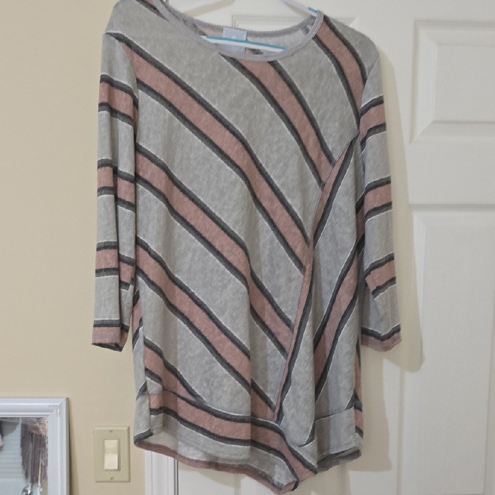 Dress Barn Long Sleeve Top with Pink and Gray Stripes